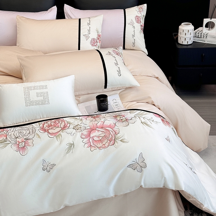 91家纺网 家纺一手货源 找家纺 优悦生活馆 2025新款亲肤新疆长绒棉四件套-花团锦簇风格二 花团锦簇-花田米