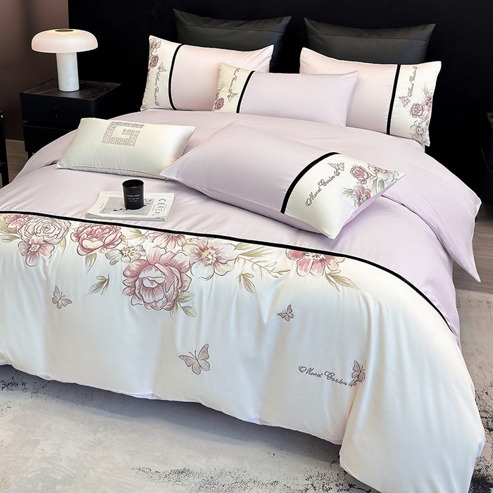 91家纺网 家纺一手货源 找家纺 优悦生活馆 2025新款亲肤新疆长绒棉四件套-花团锦簇风格二 花团锦簇-流沙紫