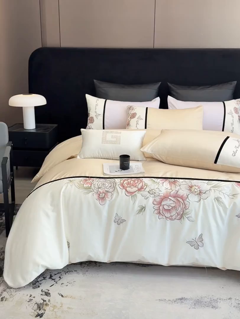 91家纺网 家纺一手货源 找家纺 （总）优悦生活馆 2025新款亲肤新疆长绒棉四件套-花团锦簇风格二