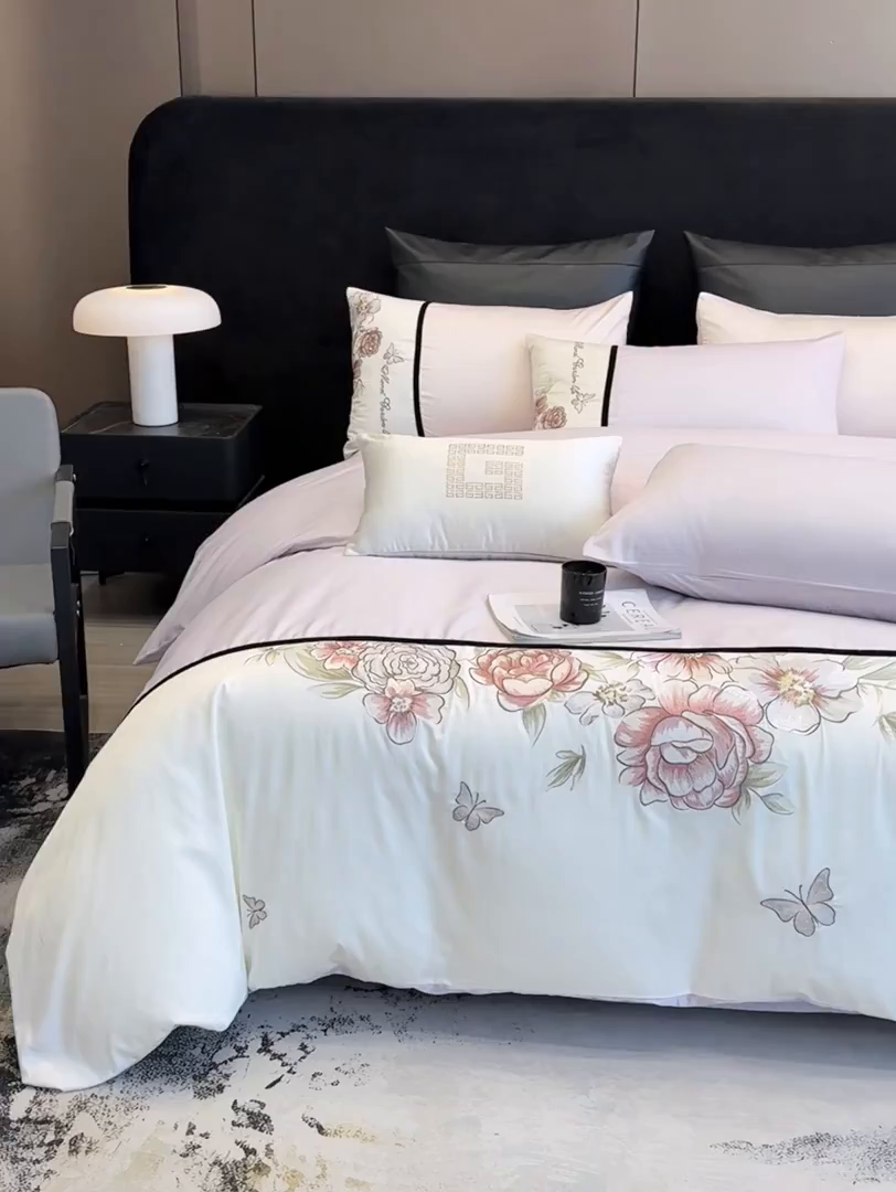 91家纺网 家纺一手货源 找家纺 优悦生活馆 2025新款亲肤新疆长绒棉四件套-花团锦簇风格二 花团锦簇-流沙紫