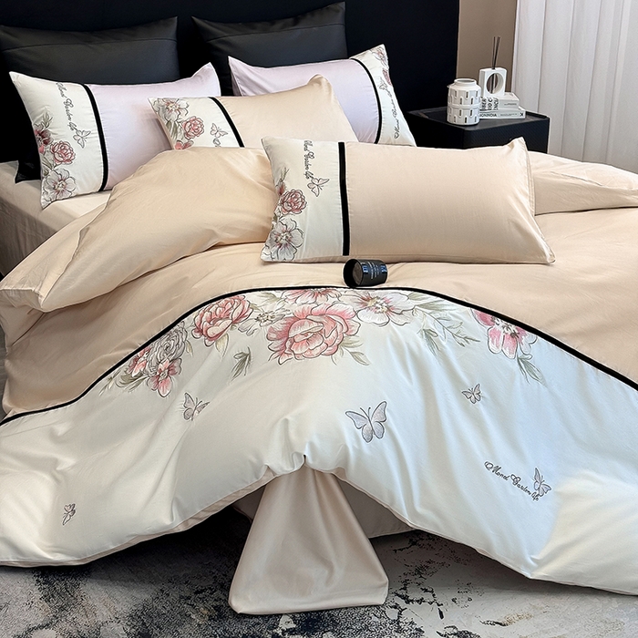 91家纺网 家纺一手货源 找家纺 （总）优悦生活馆 2025新款亲肤新疆长绒棉四件套-花团锦簇风格二