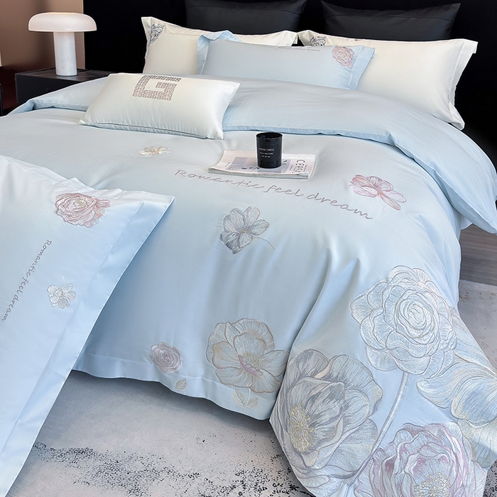 91家纺网 家纺一手货源 找家纺 优悦生活馆 2025新款亲肤新疆长绒棉四件套-梦想花园风格二 梦想花园-海峰蓝
