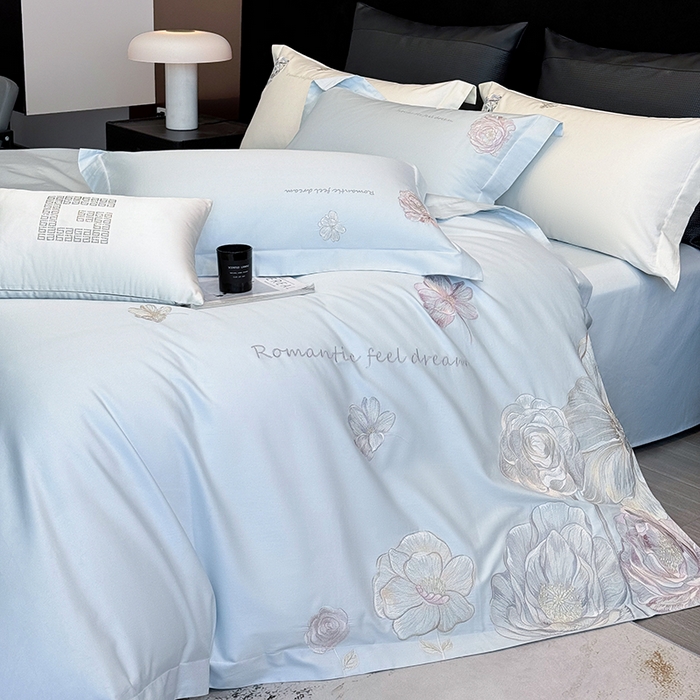 91家纺网 家纺一手货源 找家纺 优悦生活馆 2025新款亲肤新疆长绒棉四件套-梦想花园风格二 梦想花园-海峰蓝