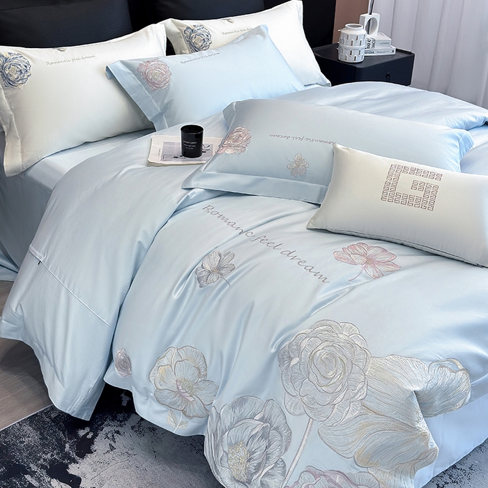 91家纺网 家纺一手货源 找家纺 优悦生活馆 2025新款亲肤新疆长绒棉四件套-梦想花园风格二 梦想花园-海峰蓝