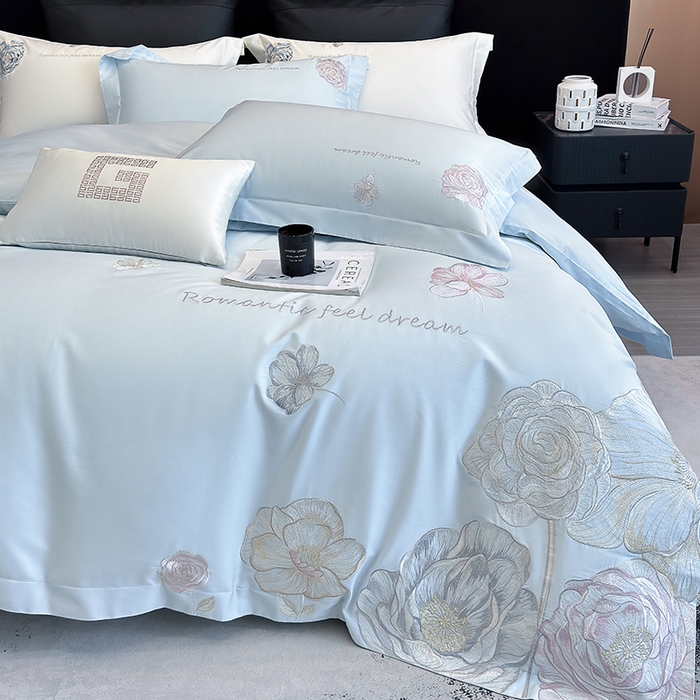 91家纺网 家纺一手货源 找家纺 优悦生活馆 2025新款亲肤新疆长绒棉四件套-梦想花园风格二 梦想花园-海峰蓝