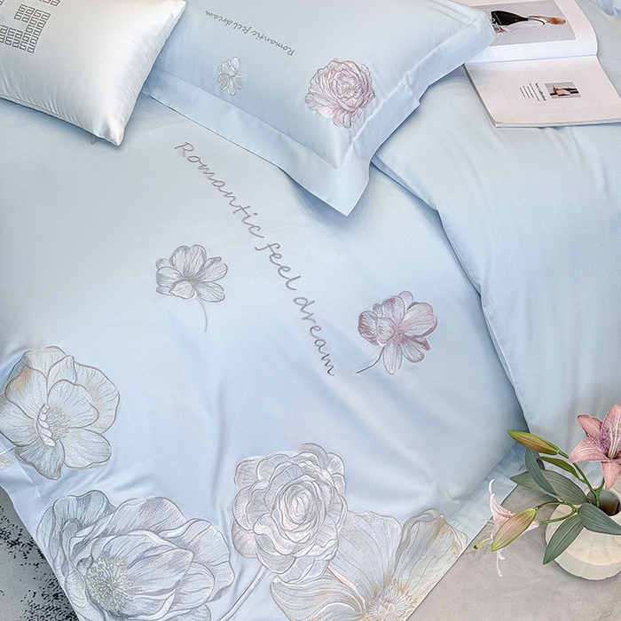 91家纺网 家纺一手货源 找家纺 优悦生活馆 2025新款亲肤新疆长绒棉四件套-梦想花园风格二 梦想花园-海峰蓝