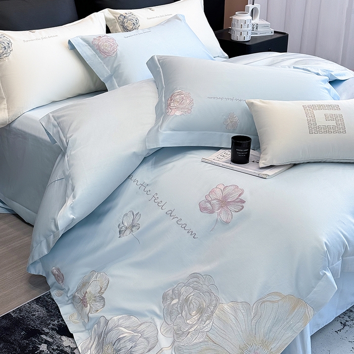 91家纺网 家纺一手货源 找家纺 优悦生活馆 2025新款亲肤新疆长绒棉四件套-梦想花园风格二 梦想花园-海峰蓝