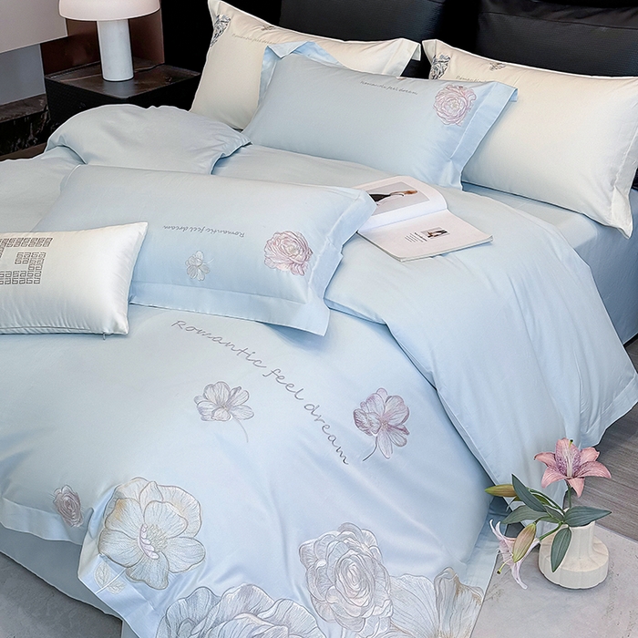 91家纺网 家纺一手货源 找家纺 优悦生活馆 2025新款亲肤新疆长绒棉四件套-梦想花园风格二 梦想花园-海峰蓝