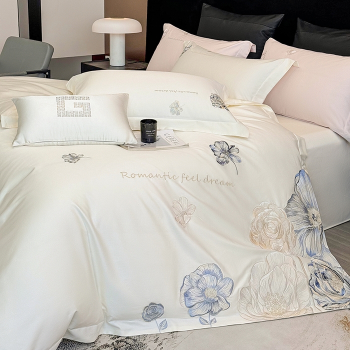 91家纺网 家纺一手货源 找家纺 优悦生活馆 2025新款亲肤新疆长绒棉四件套-梦想花园风格二 梦想花园-云朵白