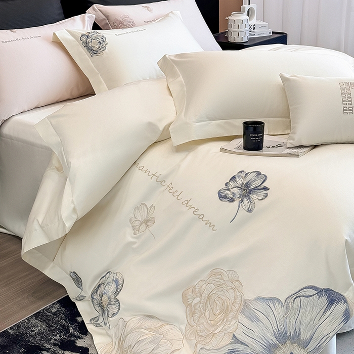 91家纺网 家纺一手货源 找家纺 优悦生活馆 2025新款亲肤新疆长绒棉四件套-梦想花园风格二 梦想花园-云朵白