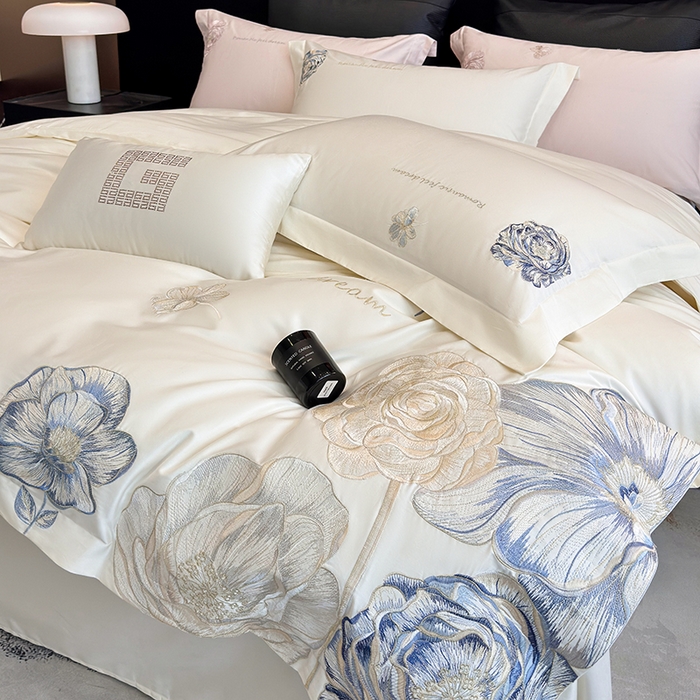 91家纺网 家纺一手货源 找家纺 优悦生活馆 2025新款亲肤新疆长绒棉四件套-梦想花园风格二 梦想花园-云朵白