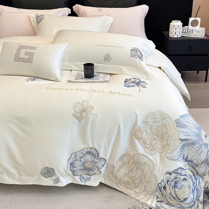 91家纺网 家纺一手货源 找家纺 优悦生活馆 2025新款亲肤新疆长绒棉四件套-梦想花园风格二 梦想花园-云朵白
