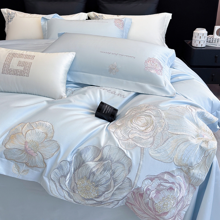 91家纺网 家纺一手货源 找家纺 优悦生活馆 2025新款亲肤新疆长绒棉四件套-梦想花园风格二 梦想花园-海峰蓝