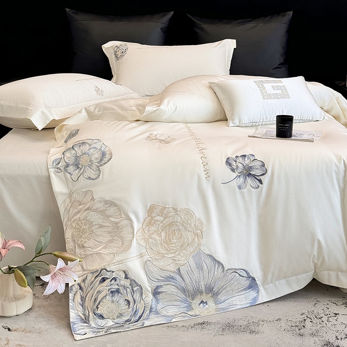 91家纺网 家纺一手货源 找家纺 优悦生活馆 2025新款亲肤新疆长绒棉四件套-梦想花园风格二 梦想花园-云朵白