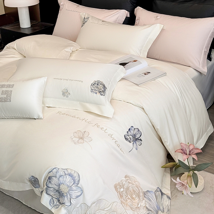 91家纺网 家纺一手货源 找家纺 优悦生活馆 2025新款亲肤新疆长绒棉四件套-梦想花园风格二 梦想花园-云朵白