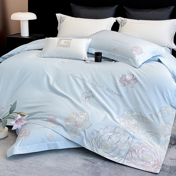 91家纺网 家纺一手货源 找家纺 优悦生活馆 2025新款亲肤新疆长绒棉四件套-梦想花园风格二 梦想花园-海峰蓝