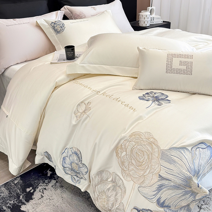 91家纺网 家纺一手货源 找家纺 优悦生活馆 2025新款亲肤新疆长绒棉四件套-梦想花园风格二 梦想花园-云朵白