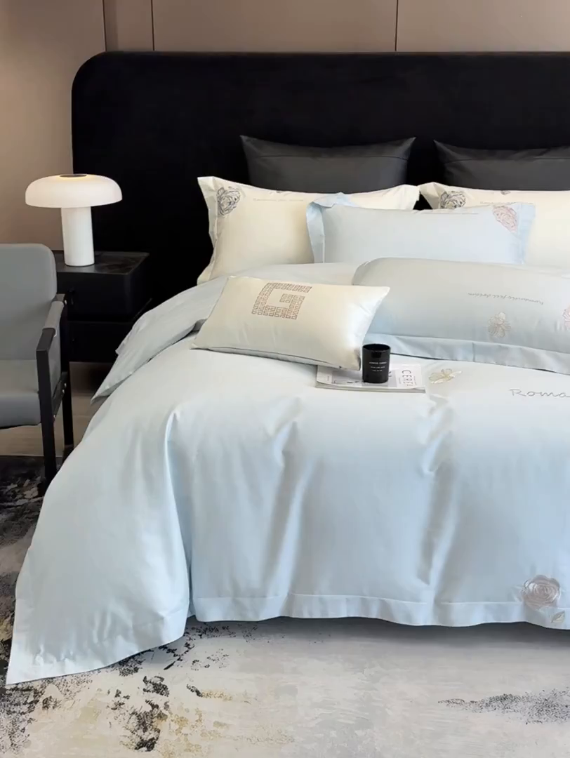 91家纺网 家纺一手货源 找家纺 优悦生活馆 2025新款亲肤新疆长绒棉四件套-梦想花园风格二 梦想花园-海峰蓝