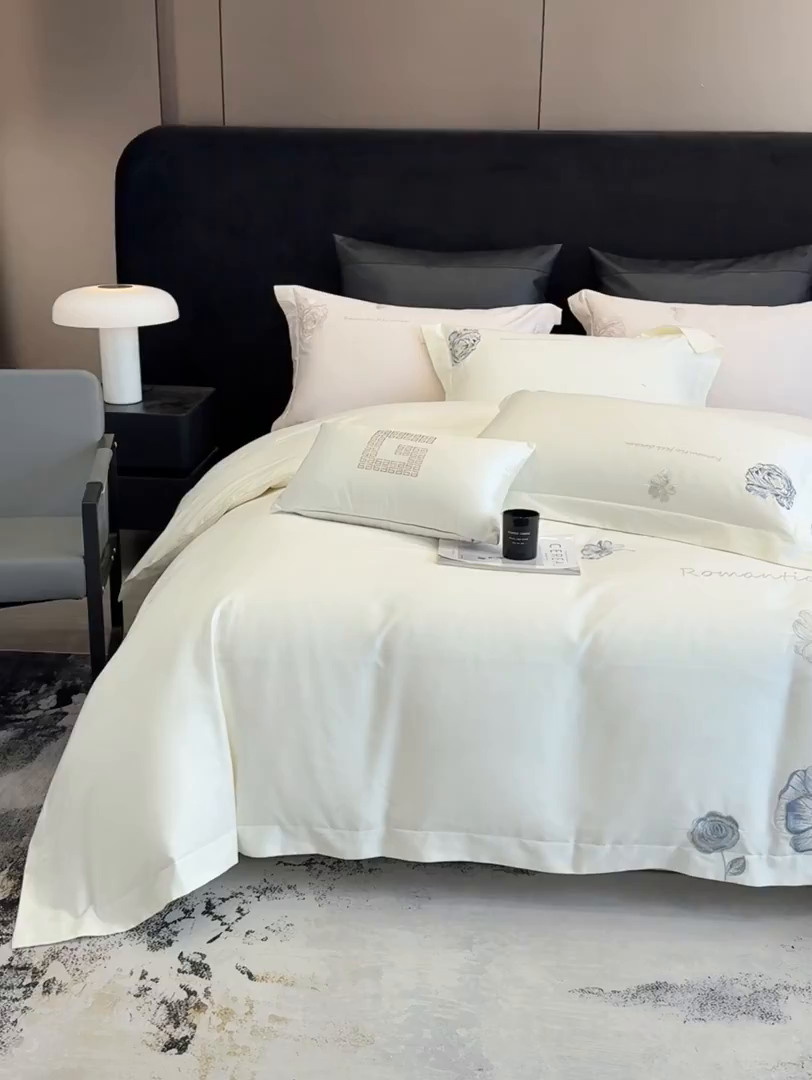 91家纺网 家纺一手货源 找家纺 优悦生活馆 2025新款亲肤新疆长绒棉四件套-梦想花园风格二 梦想花园-云朵白