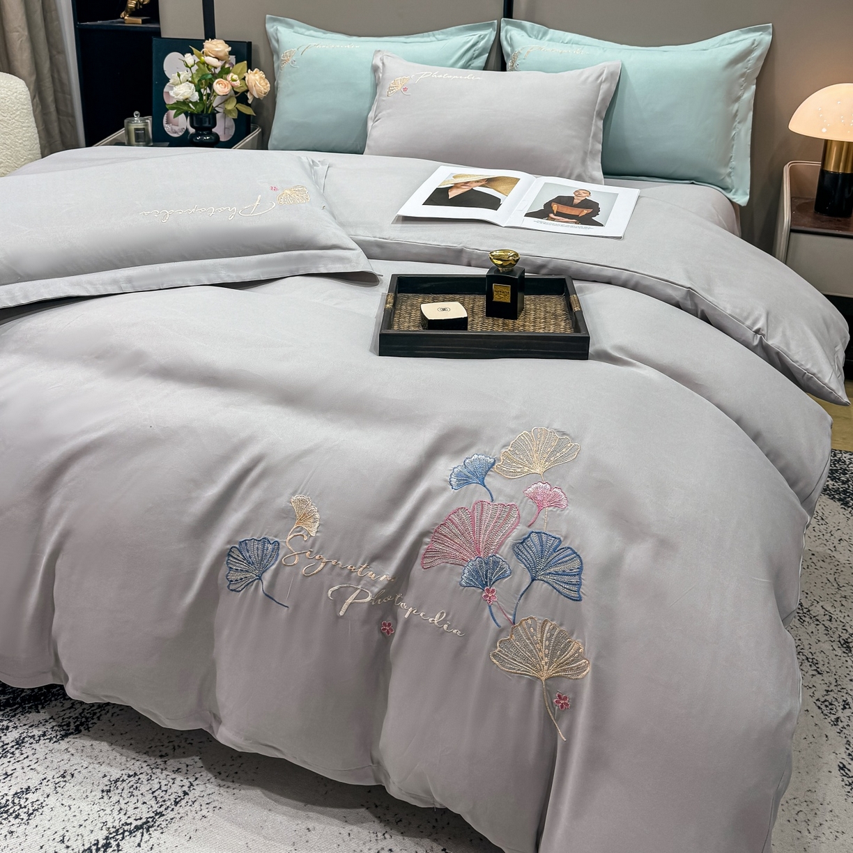 91家纺网 家纺一手货源 找家纺 （总）悦织湾家纺 90克磨毛刺绣纯色四件套2025新款轻奢韩版公主风精致床上用品绣花亲肤水洗棉4件套