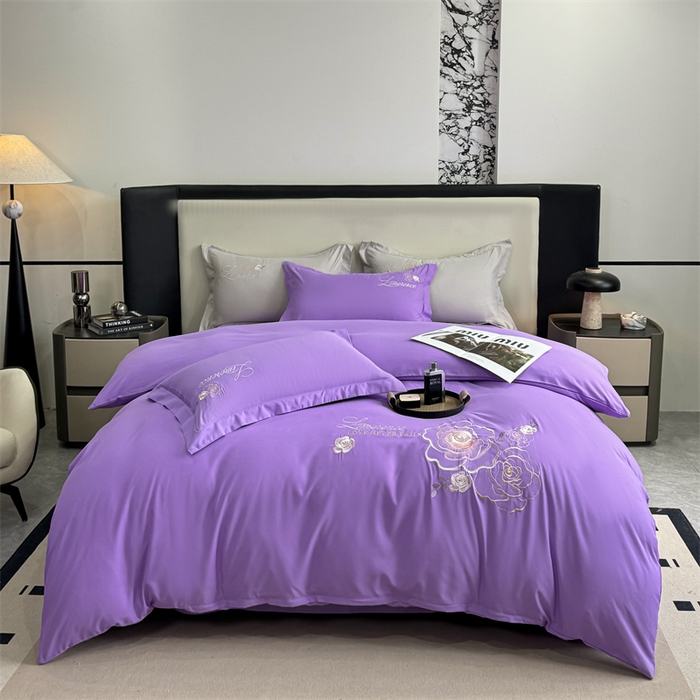 91家纺网 家纺一手货源 找家纺 （总）悦织湾家纺 90克磨毛刺绣纯色四件套2025新款轻奢韩版公主风精致床上用品绣花亲肤水洗棉4件套