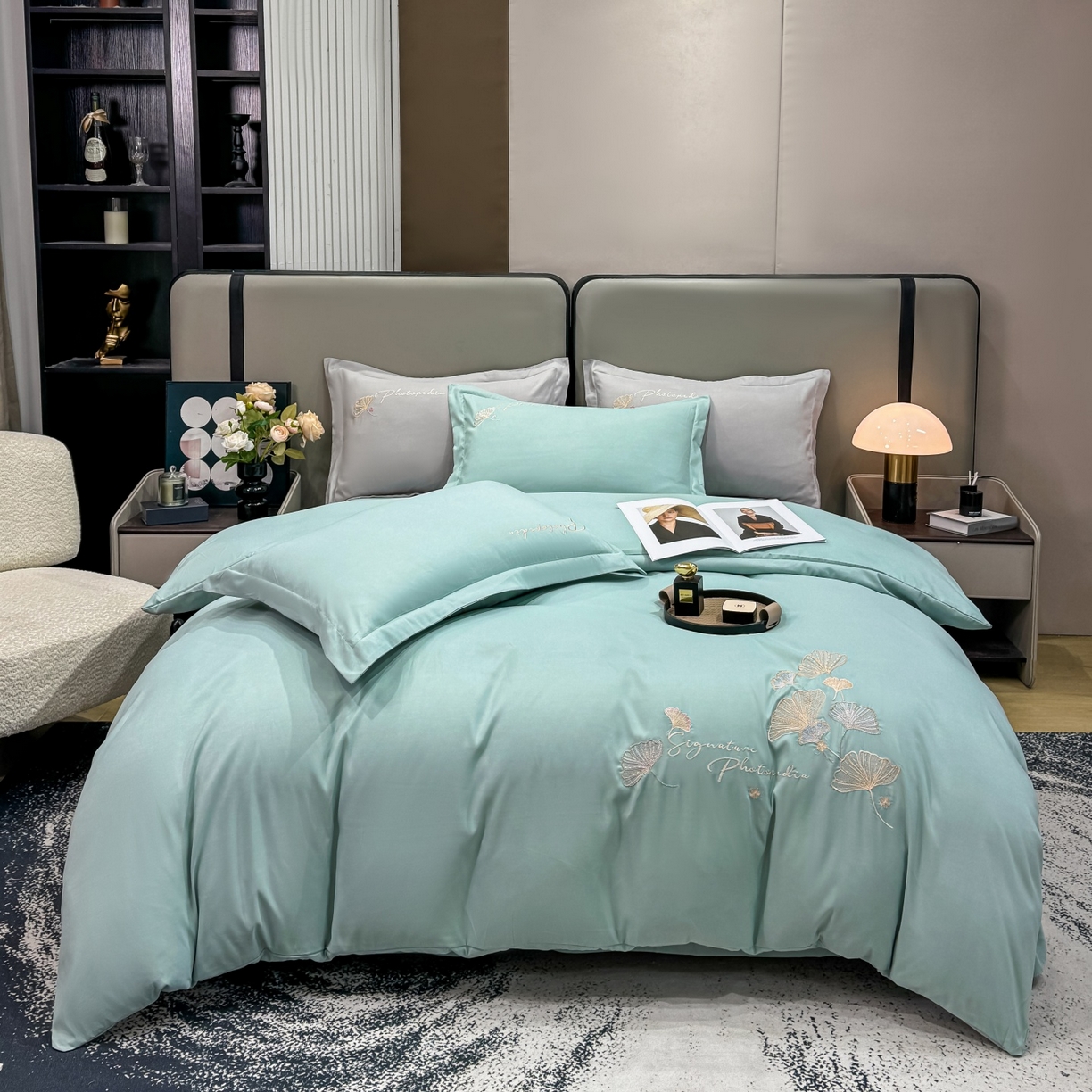 91家纺网 家纺一手货源 找家纺 （总）悦织湾家纺 90克磨毛刺绣纯色四件套2025新款轻奢韩版公主风精致床上用品绣花亲肤水洗棉4件套