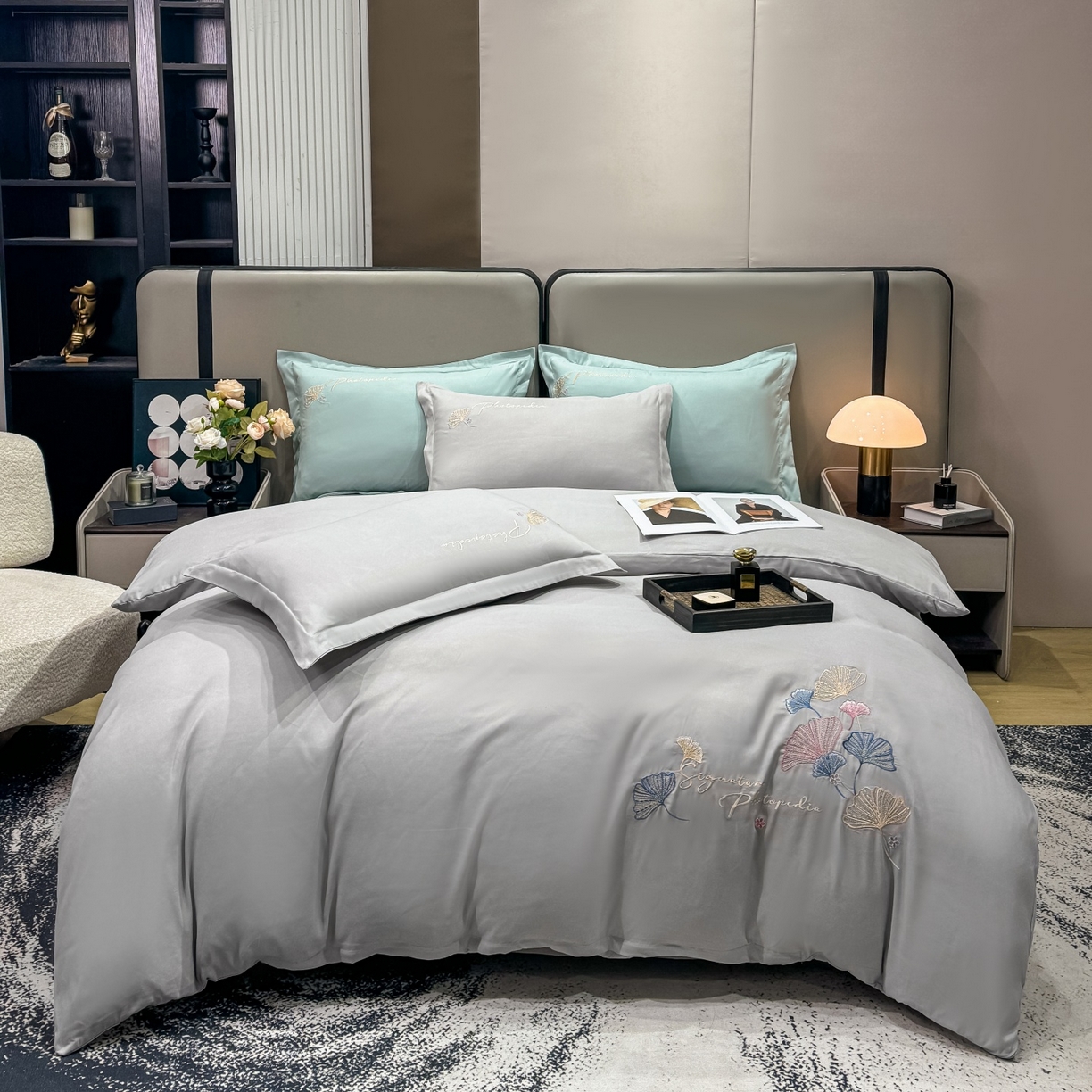 91家纺网 家纺一手货源 找家纺 （总）悦织湾家纺 90克磨毛刺绣纯色四件套2025新款轻奢韩版公主风精致床上用品绣花亲肤水洗棉4件套