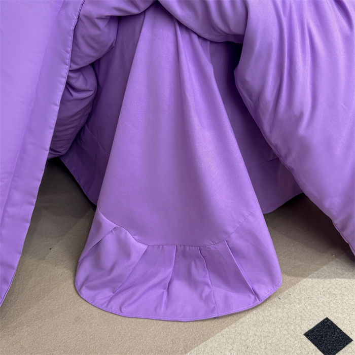 91家纺网 家纺一手货源 找家纺 悦织湾家纺 90克磨毛刺绣纯色四件套2025新款轻奢韩版公主风精致床上用品绣花亲肤水洗棉4件套 遇见-紫色