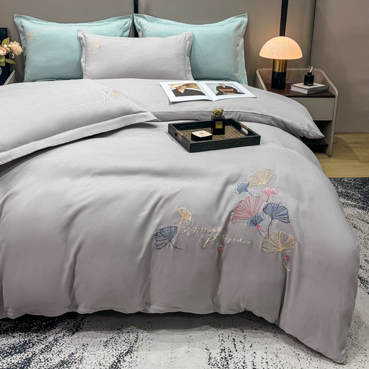 91家纺网 家纺一手货源 找家纺 （总）悦织湾家纺 90克磨毛刺绣纯色四件套2025新款轻奢韩版公主风精致床上用品绣花亲肤水洗棉4件套