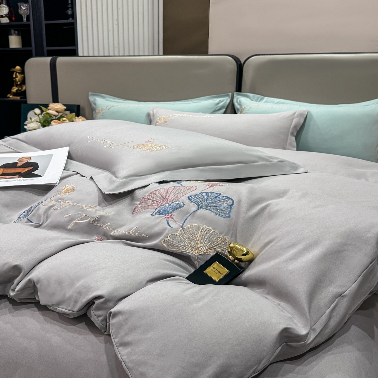 91家纺网 家纺一手货源 找家纺 （总）悦织湾家纺 90克磨毛刺绣纯色四件套2025新款轻奢韩版公主风精致床上用品绣花亲肤水洗棉4件套