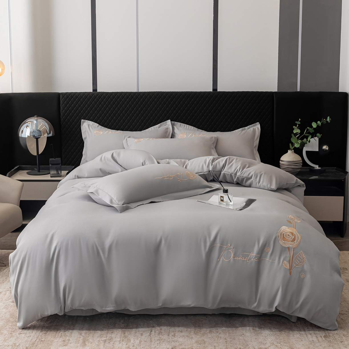 91家纺网 家纺一手货源 找家纺 （总）悦织湾家纺 90克磨毛刺绣纯色四件套2025新款轻奢韩版公主风精致床上用品绣花亲肤水洗棉4件套