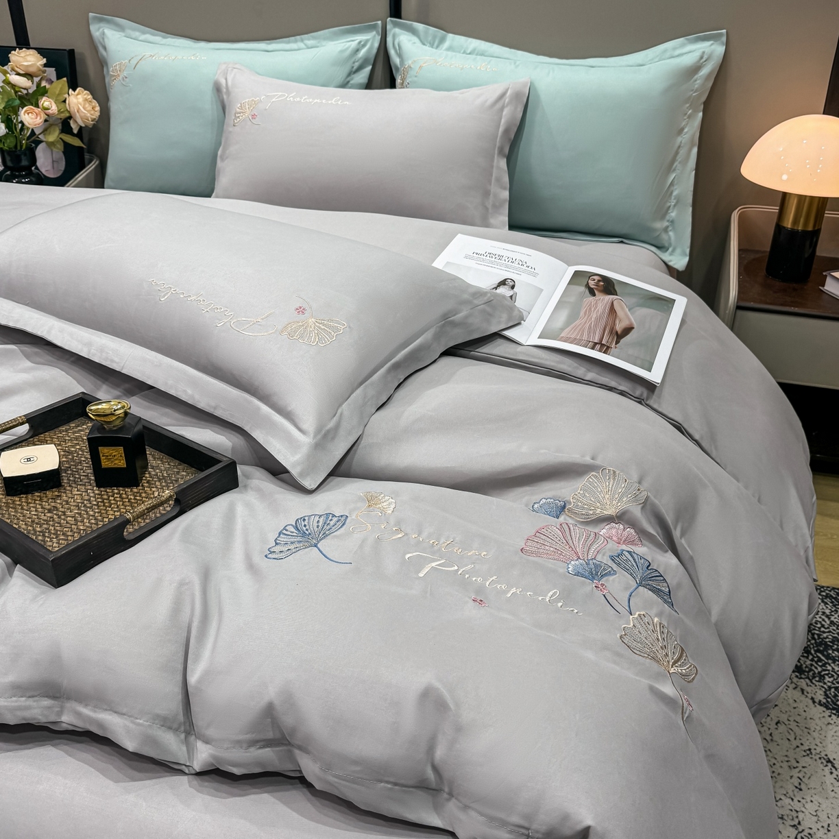 91家纺网 家纺一手货源 找家纺 （总）悦织湾家纺 90克磨毛刺绣纯色四件套2025新款轻奢韩版公主风精致床上用品绣花亲肤水洗棉4件套