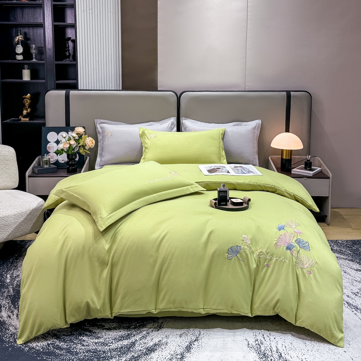 91家纺网 家纺一手货源 找家纺 （总）悦织湾家纺 90克磨毛刺绣纯色四件套2025新款轻奢韩版公主风精致床上用品绣花亲肤水洗棉4件套