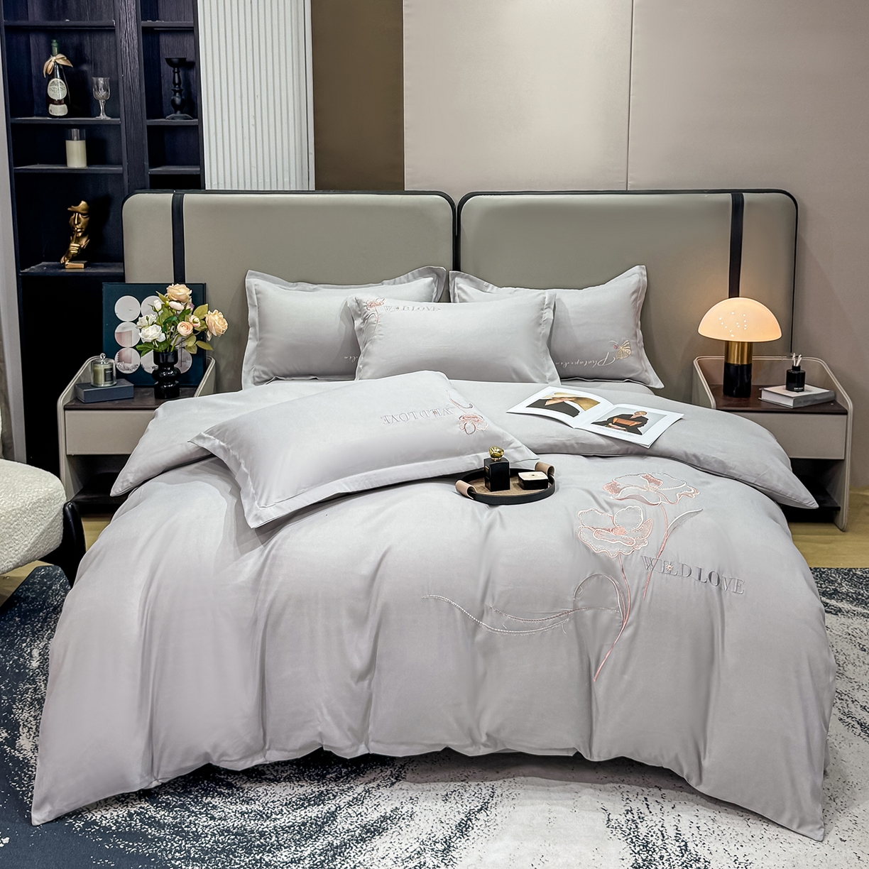 91家纺网 家纺一手货源 找家纺 （总）悦织湾家纺 90克磨毛刺绣纯色四件套2025新款轻奢韩版公主风精致床上用品绣花亲肤水洗棉4件套