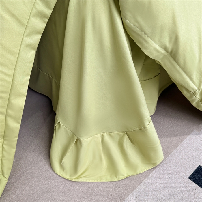 91家纺网 家纺一手货源 找家纺 悦织湾家纺 90克磨毛刺绣纯色四件套2025新款轻奢韩版公主风精致床上用品绣花亲肤水洗棉4件套 遇见-果绿