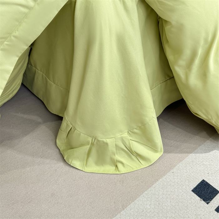 91家纺网 家纺一手货源 找家纺 悦织湾家纺 90克磨毛刺绣纯色四件套2025新款轻奢韩版公主风精致床上用品绣花亲肤水洗棉4件套 琪亚娜-果绿