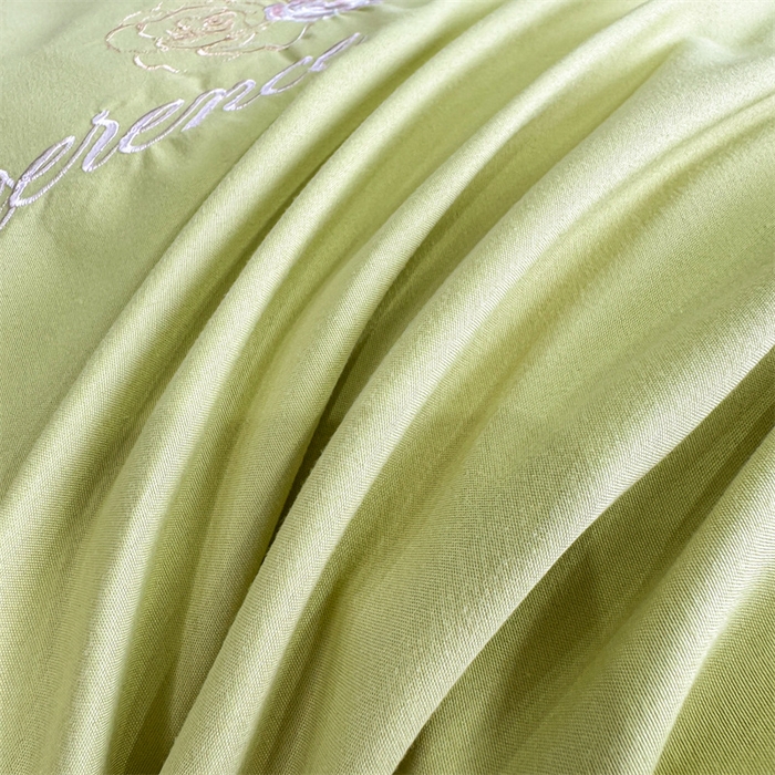 91家纺网 家纺一手货源 找家纺 悦织湾家纺 90克磨毛刺绣纯色四件套2025新款轻奢韩版公主风精致床上用品绣花亲肤水洗棉4件套 遇见-果绿