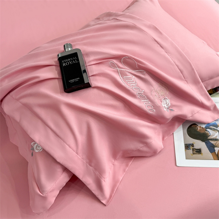 91家纺网 家纺一手货源 找家纺 悦织湾家纺 90克磨毛刺绣纯色四件套2025新款轻奢韩版公主风精致床上用品绣花亲肤水洗棉4件套 遇见-玉色