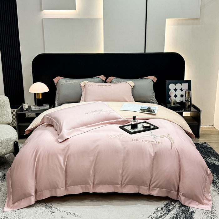 91家纺网 家纺一手货源 找家纺 （总）悦织湾家纺 亲肤120克水洗棉磨毛刺绣纯色四件套2025新款轻奢韩版公主风精致床上用品绣花4件套