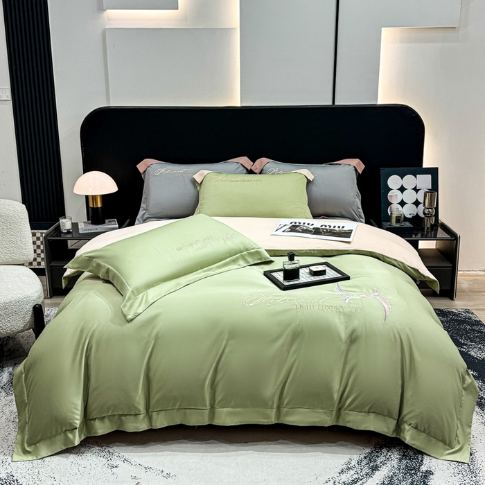 （总）悦织湾家纺 亲肤120克水洗棉磨毛刺绣纯色四件套2025新款轻奢韩版公主风精致床上用品绣花4件套