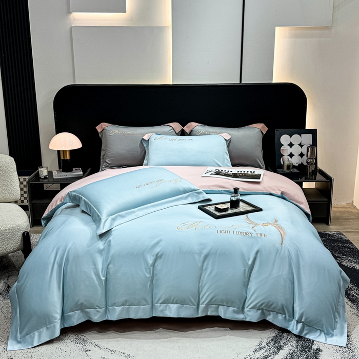 91家纺网 家纺一手货源 找家纺 （总）悦织湾家纺 亲肤120克水洗棉磨毛刺绣纯色四件套2025新款轻奢韩版公主风精致床上用品绣花4件套