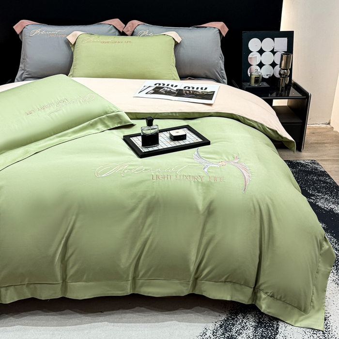 91家纺网 家纺一手货源 找家纺 （总）悦织湾家纺 亲肤120克水洗棉磨毛刺绣纯色四件套2025新款轻奢韩版公主风精致床上用品绣花4件套