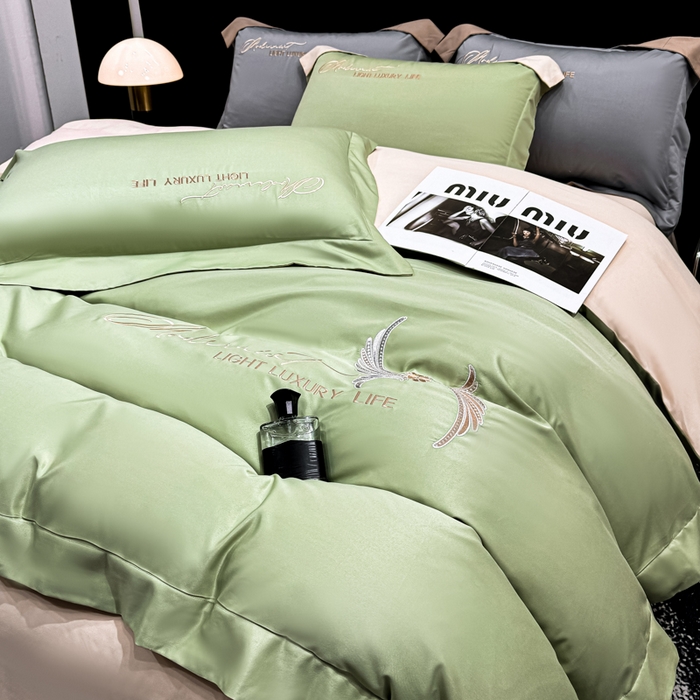 91家纺网 家纺一手货源 找家纺 （总）悦织湾家纺 亲肤120克水洗棉磨毛刺绣纯色四件套2025新款轻奢韩版公主风精致床上用品绣花4件套