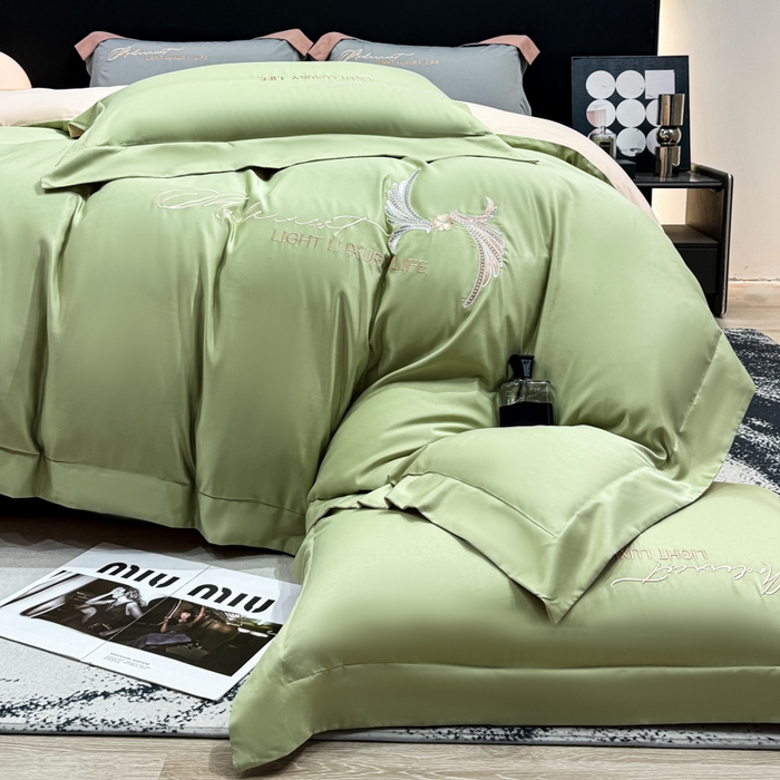 91家纺网 家纺一手货源 找家纺 （总）悦织湾家纺 亲肤120克水洗棉磨毛刺绣纯色四件套2025新款轻奢韩版公主风精致床上用品绣花4件套