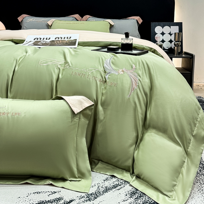 91家纺网 家纺一手货源 找家纺 （总）悦织湾家纺 亲肤120克水洗棉磨毛刺绣纯色四件套2025新款轻奢韩版公主风精致床上用品绣花4件套