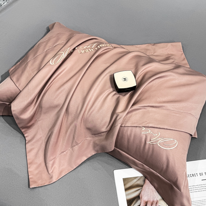 91家纺网 家纺一手货源 找家纺 悦织湾家纺 亲肤120克水洗棉磨毛刺绣纯色四件套2025新款轻奢韩版公主风精致床上用品绣花4件套 宽境豆沙