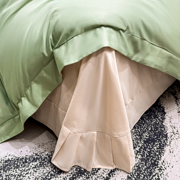 91家纺网 家纺一手货源 找家纺 悦织湾家纺 亲肤120克水洗棉磨毛刺绣纯色四件套2025新款轻奢韩版公主风精致床上用品绣花4件套 宽境果绿