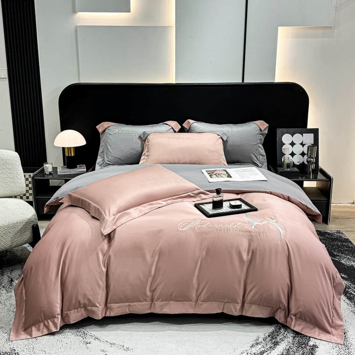 91家纺网 家纺一手货源 找家纺 （总）悦织湾家纺 亲肤120克水洗棉磨毛刺绣纯色四件套2025新款轻奢韩版公主风精致床上用品绣花4件套