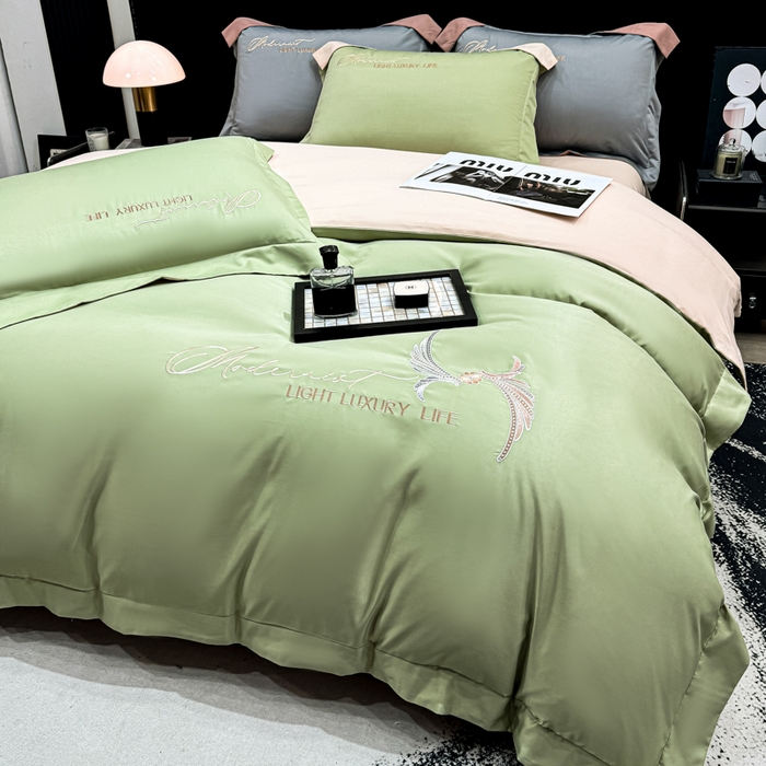 91家纺网 家纺一手货源 找家纺 （总）悦织湾家纺 亲肤120克水洗棉磨毛刺绣纯色四件套2025新款轻奢韩版公主风精致床上用品绣花4件套