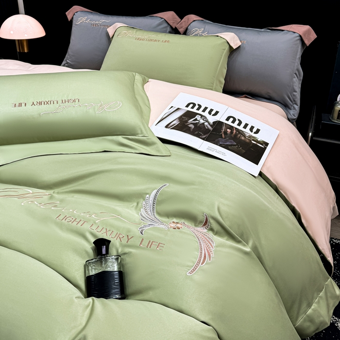 91家纺网 家纺一手货源 找家纺 （总）悦织湾家纺 亲肤120克水洗棉磨毛刺绣纯色四件套2025新款轻奢韩版公主风精致床上用品绣花4件套